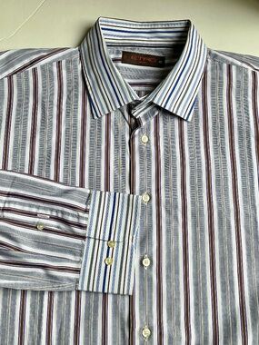 ETRO  maroon & grey stripes cotton dress  shirt  Sz 46 made in Italy 🇮🇹